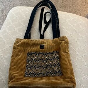 Yellow Corduroy Tote Bag with Patterned Pocket by Lill Chicago. Reversible!